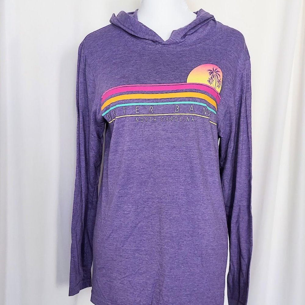 Prairie Mountain Outer Banks Long Sleeve Hooded Graphic Shirt Purple Size Small